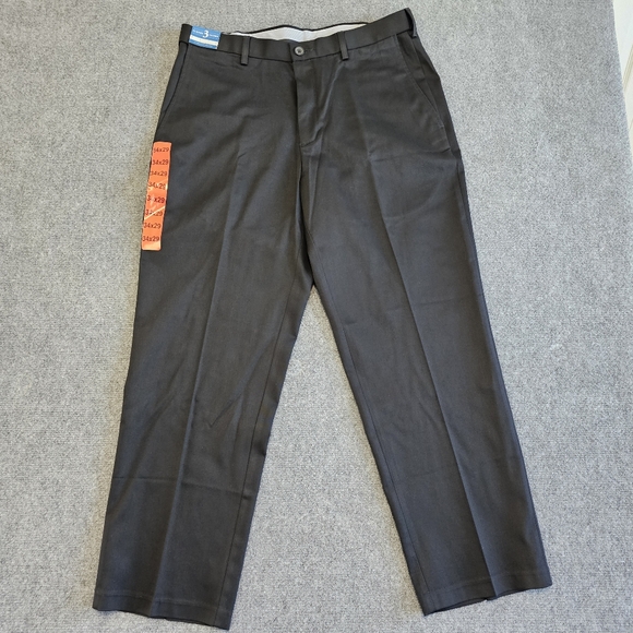 NWT Haggar Premium No Iron Straight leg Flat Front Stretch Black Pants 34x29 - Picture 2 of 16